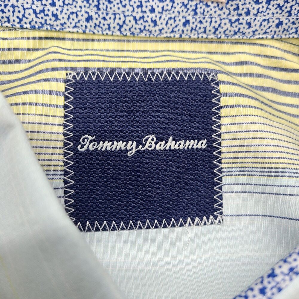 Tommy Bahama Shirt Mens Large Blue‎ Yellow Striped Button Up 100% Cotton Casual - Picture 5 of 9